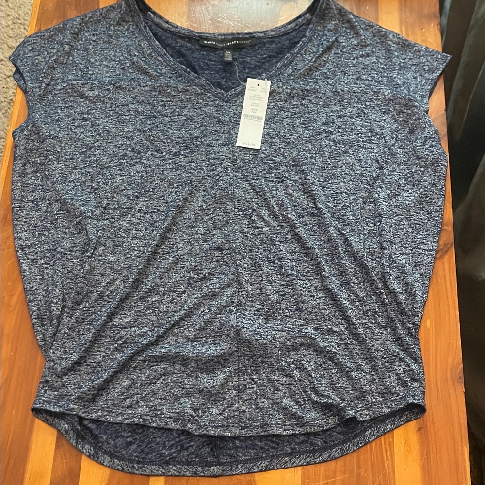 White House Black Market Navy Heather Short Sleeve Top